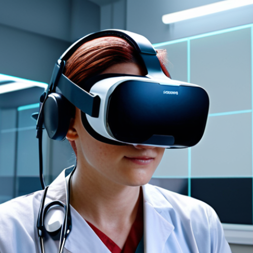 Home 15 XR Training Revolution**
Prompt: A medical student wearing a VR headset, performing a virtual surgery on a holographic patient. AR data overlays vital signs and anatomical information. A bright, sterile training environment. Realistic lighting and detailed textures. Focus on the immersive learning experience, showcasing the benefits of XR in medical education.
**