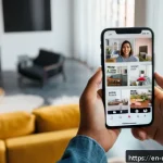 미디어 소비자 분석 - A vibrant modern living room scene featuring a diverse young adult casually scrolling through short-...