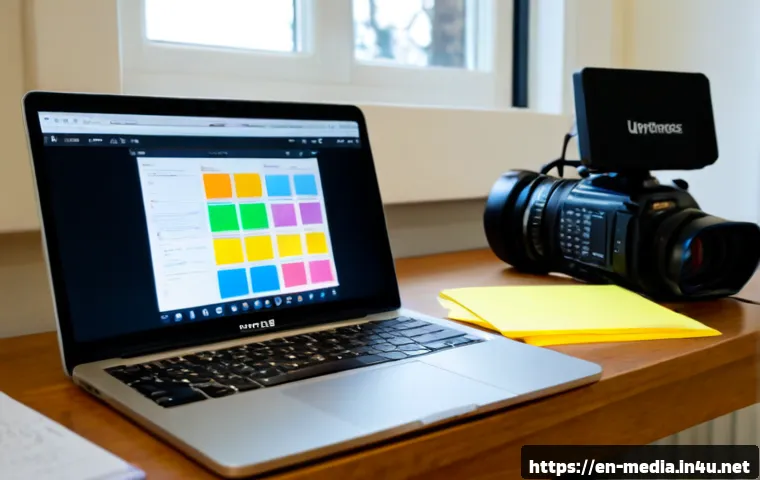 미디어학 연구 방법 - Photorealistic university media research workspace, diverse graduate student conducting a content an...